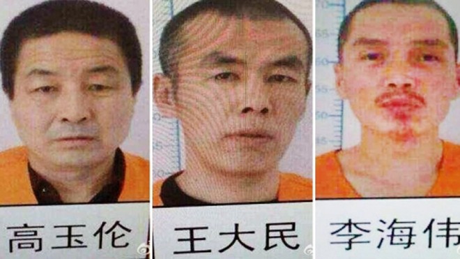 Ba tù nhân: Gao Yulun, Wang Damin và Li Haiwei (từ trái sang)