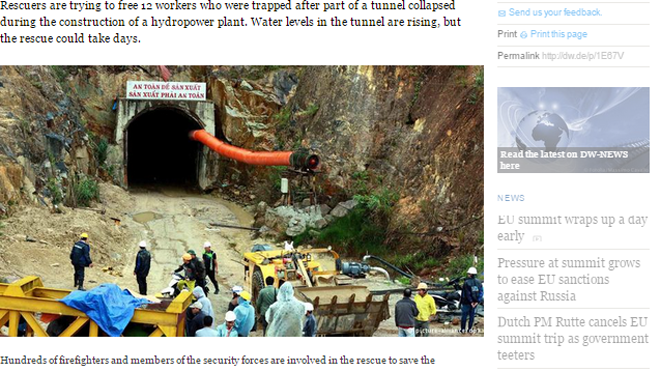 Báo nước ngoài đưa tin về cuộc giải cứu nạn nhân sập hầm