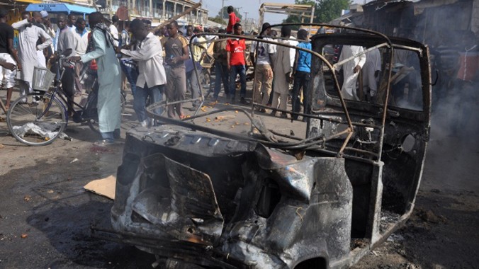 Hiện trường một vụ đánh bom tại một khu chợ ở thành phố Maiduguri hồi tháng 7/2014. Ảnh: CTV News