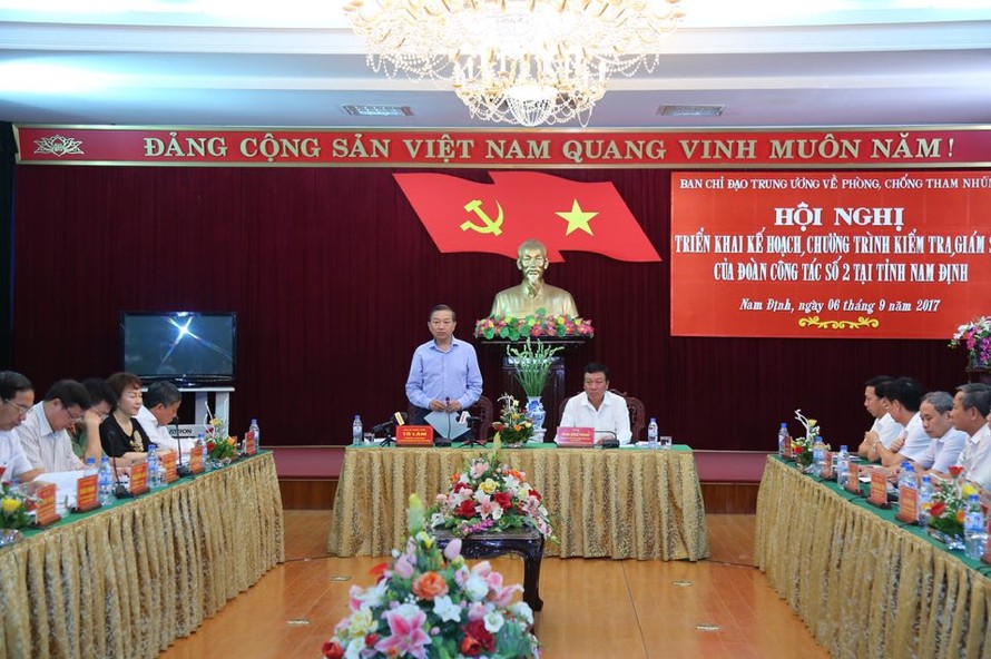 Toàn cảnh buổi làm việc của Bộ trưởng Công an với Tỉnh ủy Nam Định.