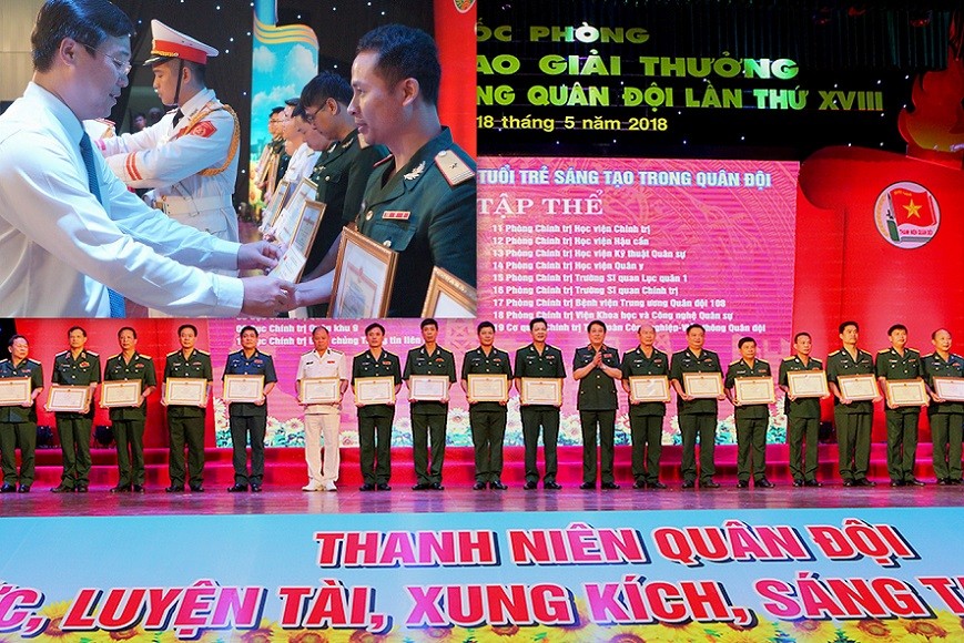 Lãnh đạo Tổng cục Chính trị QĐND Việt Nam và T.Ư Đoàn trao Giải thưởng TTST trong Quân đội lần thứ 18 cho các cá nhân, đơn vị 