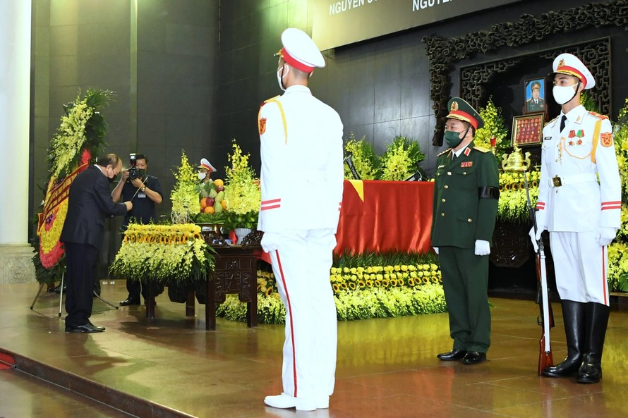 Lễ viếng Đại tướng Phùng Quang Thanh được tổ chức trọng thể theo nghi thức Lễ tang cấp Nhà nước, sáng 15/9. Ảnh: VT-QĐND