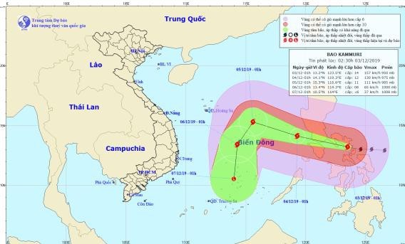 Dự kiến đường đi của bão Kammuri trên Biển Đông 