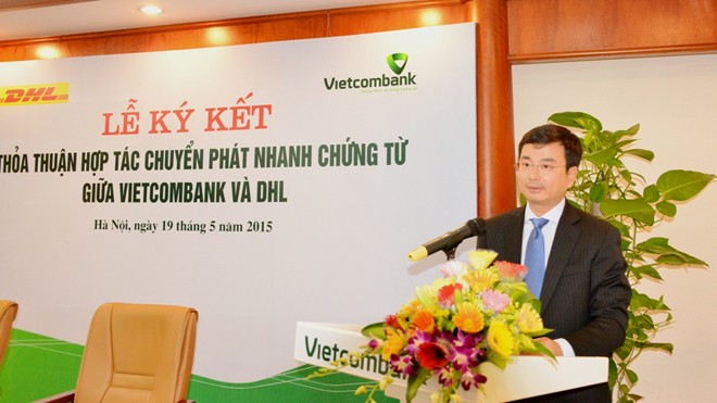 Ông Phạm Thanh Hà - Phó Tổng giám đốc Vietcombank phát biểu tại lễ ký