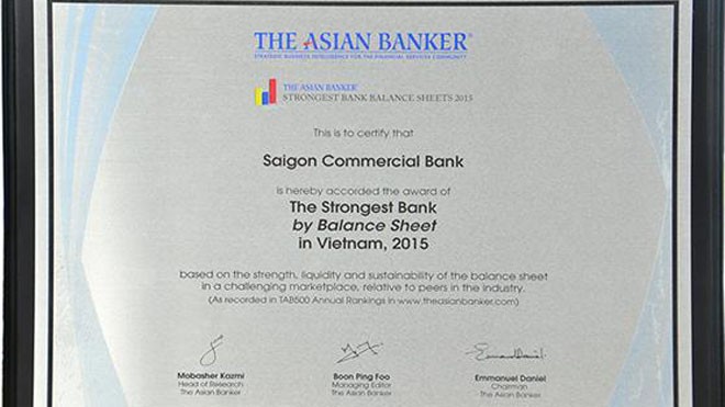 Giải thưởng “Ngân hàng có cân đối tài chính tốt nhất Việt Nam năm 2015 – The Strongest Bank by Balance Sheet in Vietnam, 2015”