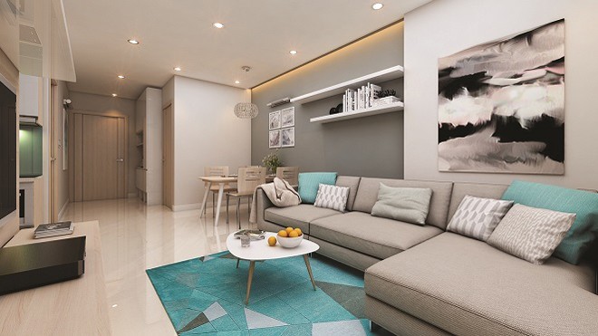 Thiết kế phòng khách tại căn hộ mẫu Xuan Mai Sparks Tower