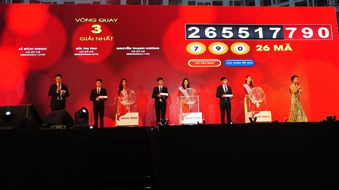 Phần quay số điện tử đã chọn ra được ba khách hàng may mắn nhất là Lê Bích Ngọc, Bùi Thị Thu và Nguyễn Thị Thanh Hương - Mỗi khách hàng sẽ nhận được giải thưởng là 1 tỷ đồng tiền mặt