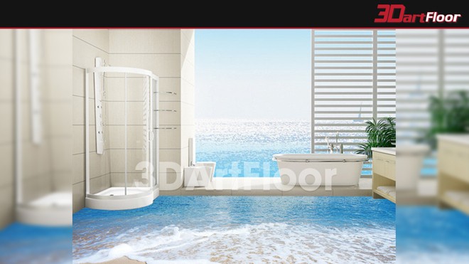Mang cả những dải sóng trắng xóa vào ngay trong phòng tắm tại gia là điều trong tầm tay với gạch 3D chủ đề sóng biển.