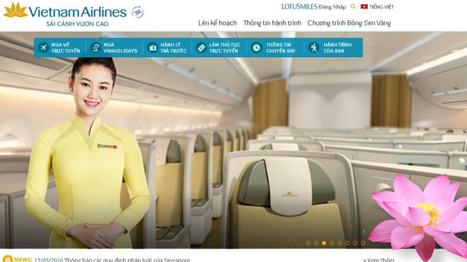 Website của Vietnam Airlines