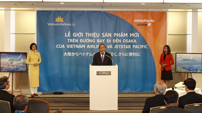 Thủ tướng Chính phủ Nguyễn Xuân Phúc chúc mừng Vietnam Airlines và Jetstar Pacific có sự phát triển nhanh chóng và thành công trong việc không ngừng hoàn thiện sản phẩm đường bay đi/đến Nhật Bản. 