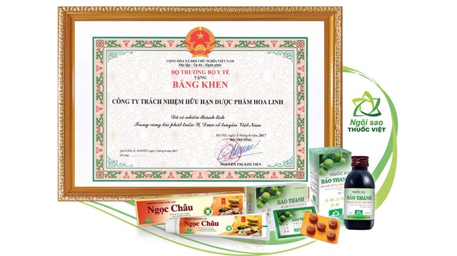 Bằng khen của Bộ y tế tặng cho Công ty Dược phẩm Hoa Linh