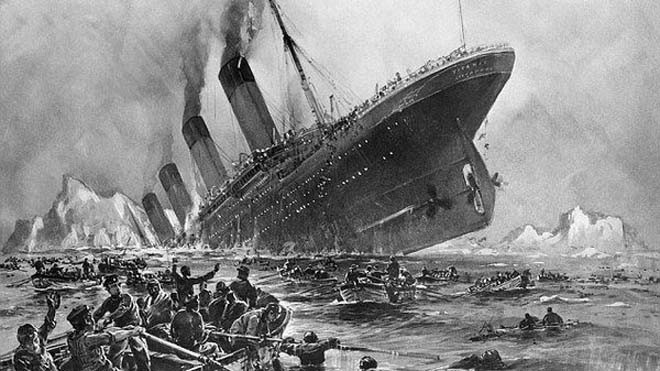 Cảnh tượng tàu Titanic đang chìm đắm do va phải băng ngày 14/4/1912 (Ảnh: titanic.wz.cz)
