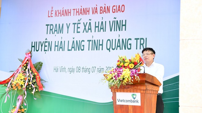 Ông Đào Minh Tuấn - Phó Tổng giám đốc, Chủ tịch Công đoàn Vietcombank phát biểu tại buổi lễ