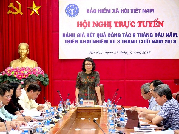 Thứ trưởng, Tổng Giám đốc BHXH Việt Nam Nguyễn Thị Minh phát biểu chỉ đạo Hội nghị.