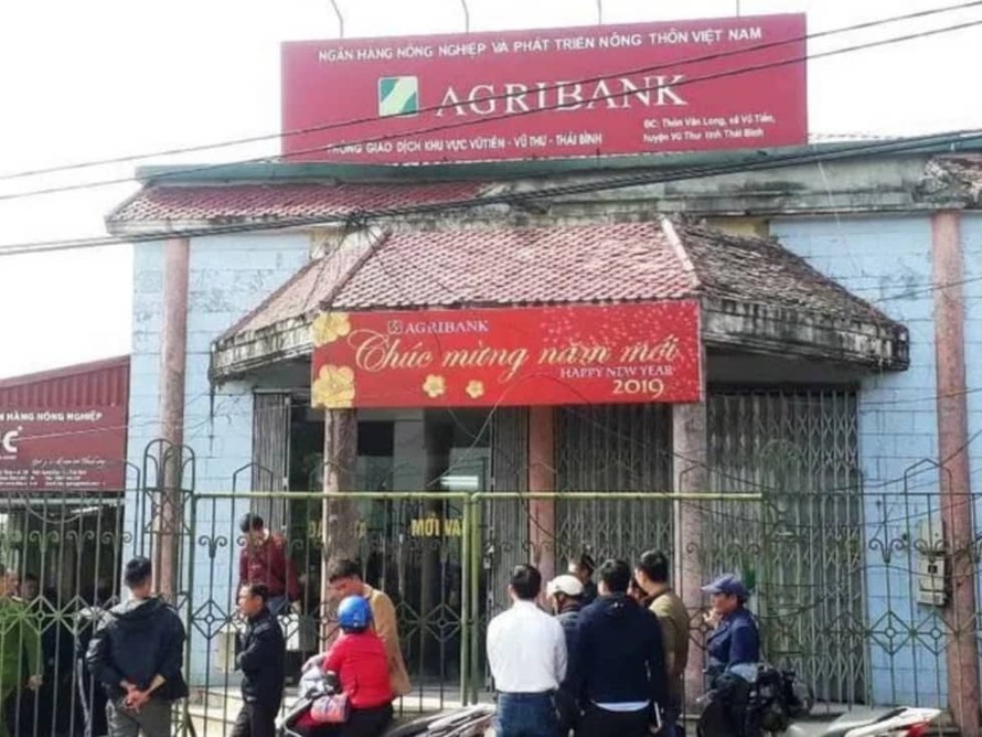 Vụ cướp xảy ra tại Ngân hàng Agribank chi nhánh huyện Vũ Thư, tỉnh Thái Bình - Ảnh: KL