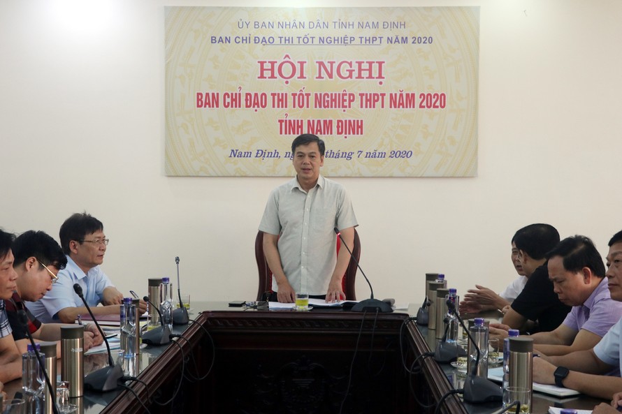 Ban Chỉ đạo kỳ thi tốt ngiệp PTTH Nam Định triển khai các hoạt động chuẩn bị cho kỳ thi - Ảnh: Hoàng Long