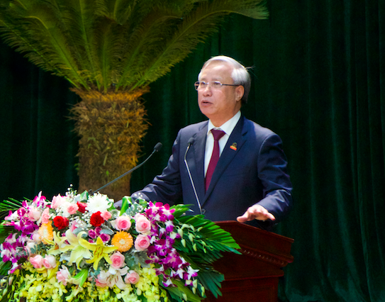 Thường trực ban Bí thư Trần Quốc Vượng phát biểu chỉ đạo tại Đại hội Đảng bộ tỉnh Ninh Bình - Ảnh: Hoàng Long