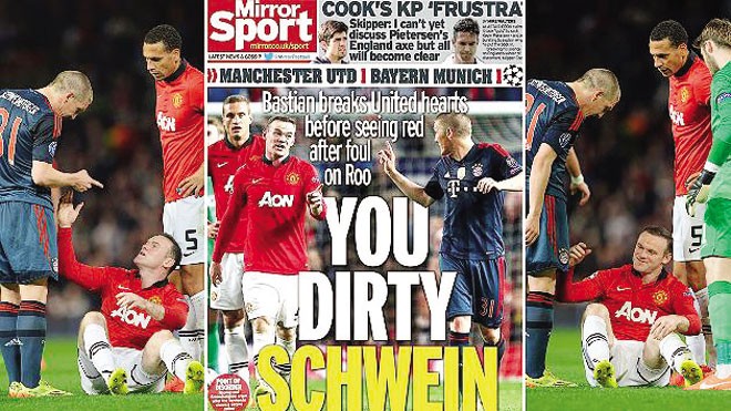  Báo Đức đưa hình ảnh báo Anh bôi nhọ Schweinsteiger. Ảnh: Focus