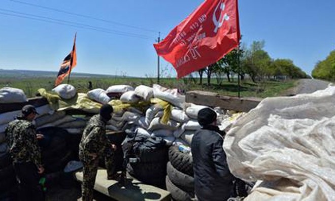 Một trạm kiểm soát của lực lương ky khai ở miền Đông Ukraine.