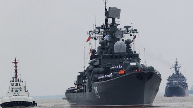 Tàu khu trục Bystry của Nga cập cảng Thượng Hải ngày 18/4. Ảnh: THX/TTXVN.