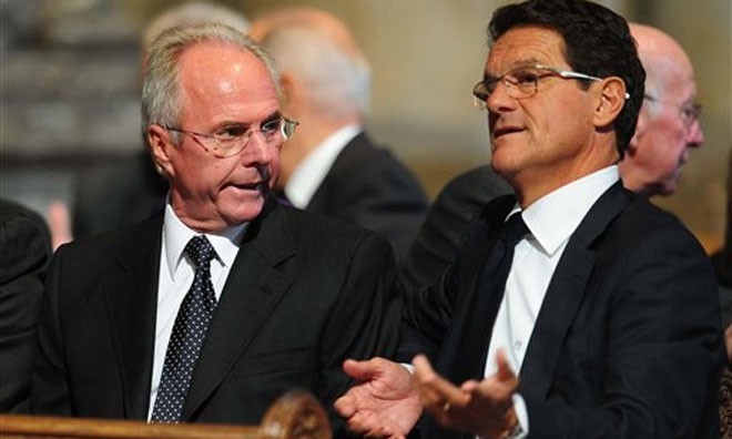 Sven-Goran Eriksson (trái) và Fabio Capello đều lọt vào danh sách ứng viên “ghế nóng” ở ĐT Brazil.