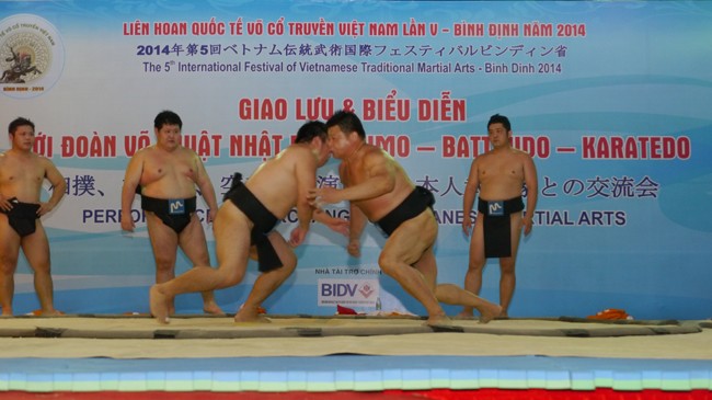 Trình diễn sumo Nhật Bản là một trong những nét mới hấp dẫn của Liên hoan. Ảnh H. Văn