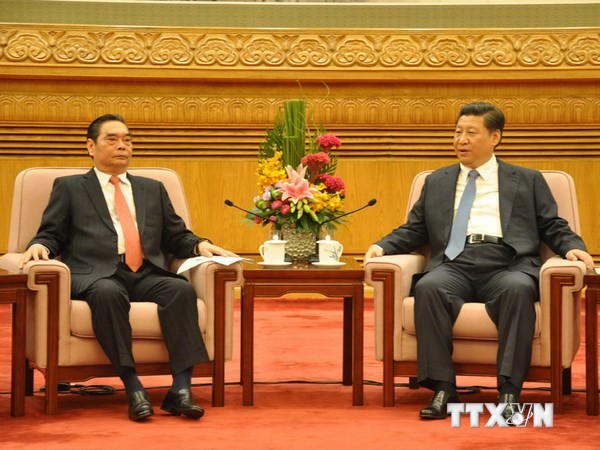 Thường trực Ban Bí thư Lê Hồng Anh hội kiến với Tổng Bí thư, Chủ tịch nước Trung Quốc Tập Cận Bình. (Ảnh: Hải Yến/TTXVN)