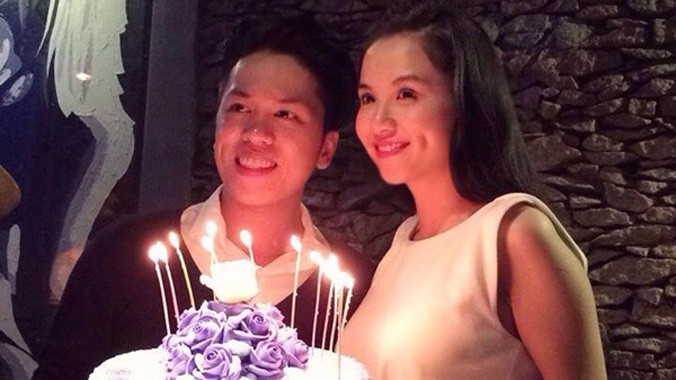 Diễm Hương và chồng sắp cưới trong sinh nhật tối 29/8.