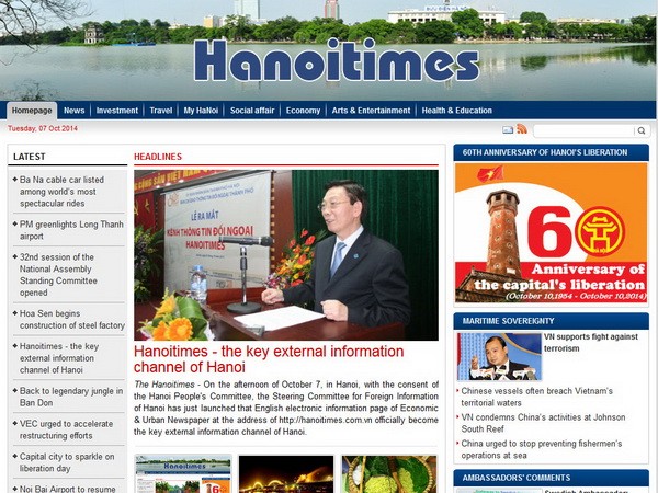Ảnh chụp màn hình kênh thông tin đối ngoại Hanoitimes.com.vn