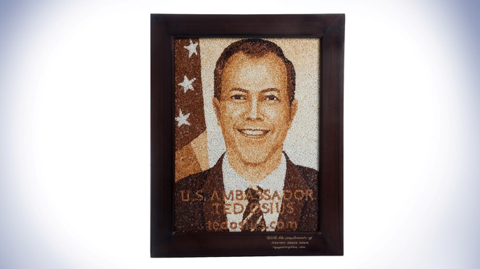 Tranh gạo chân dung tân Đại sứ Mỹ tại Việt Nam Ted Osius.