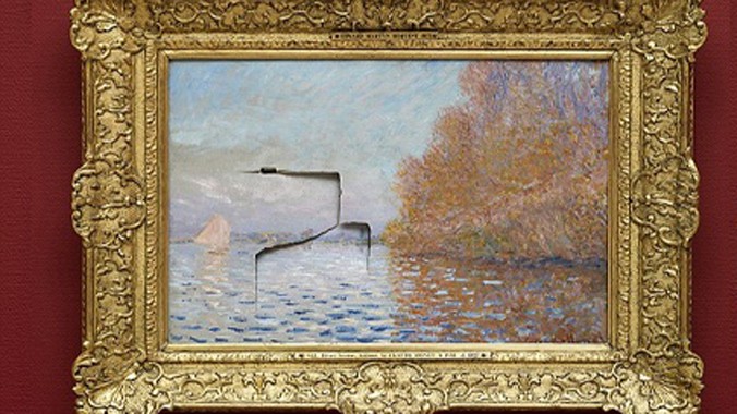 Andrew Shannon (49 tuổi) đã để lại một vết rách lớn trong bức “Vịnh Argenteuil và một con thuyền” (1874) của danh họa Monet.