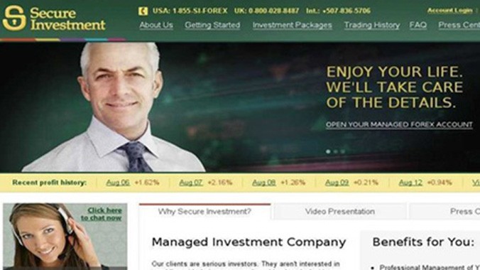 Một góc giao diện của secureinvestment.com khi còn hoạt động (được lưu lại trên một số trang mạng khác).