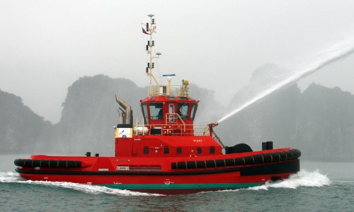 Tàu kéo đẩy, một sản phẩm xuất khẩu có giá trị cao của Công ty Đóng tàu Sông Cấm Ảnh: Chí Hiếu/ VnExpress