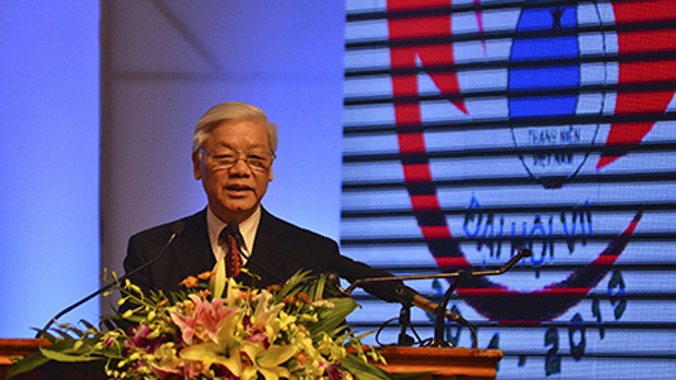 Đồng chí Nguyễn Phú Trọng, Tổng Bí thư BCH Trung ương Đảng phát biểu tại Đại hội đại biểu toàn quốc lần thứ VII Hội Liên hiệp Thanh niên Việt Nam.