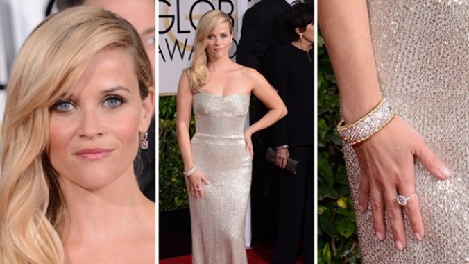 Reese Witherspoon đeo số nữ trang lên tới 1,5 triệu đô la của hãng Tiffany & Co. tới dự lễ trao giải Quả Cầu Vàng 2015.