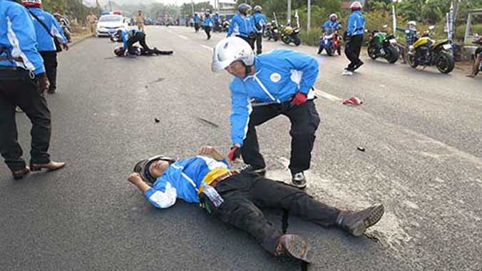 Hiện trường vụ tai nạn chết người tại giải đua xe đạp quốc tế nữ ngày 1/3. Ảnh: Dư Hải/ Người Lao Động