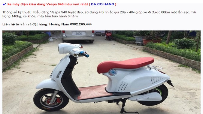 Mẫu xe Vespa 946 của Piaggio rao bán trên các trang mạng. Ảnh: chụp màn hình.