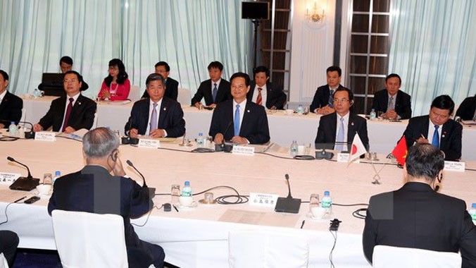 Thủ tướng Nguyễn Tấn Dũng dự và phát biểu tại buổi tọa đàm Kinh tế Việt Nam-Nhật Bản. Ảnh: Đức Tám/TTXVN.