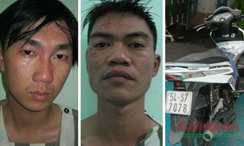 Lê Hữu Phúc, Nguyễn Ngọc Bình và chiếc xe máy bị trộm đã được thu hồi.