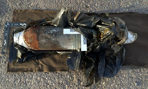 Quả đạn pháo được cho là chứa chất độc hóa học của IS. Ảnh: New York Times.