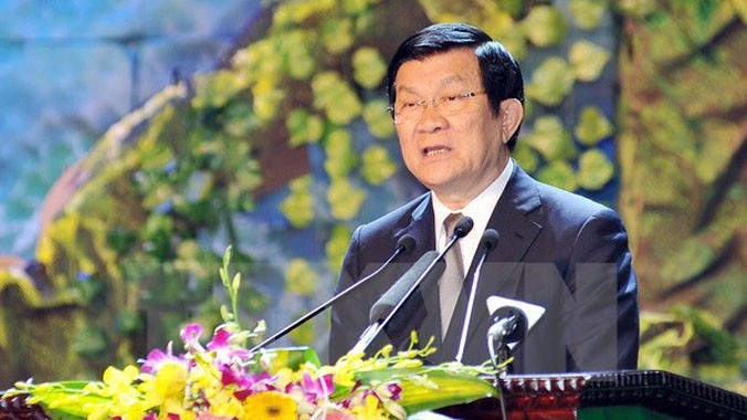 Chủ tịch nước Trương Tấn Sang phát biểu tại chương trình. Ảnh: Trọng Đức/TTXVN.