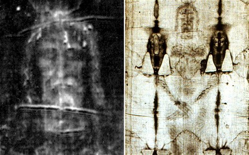 Hình ảnh người đàn ông râu quai nón với các dấu vết tra tấn trên tấm vải được cho là Chúa Jesus. Ảnh: EPA.