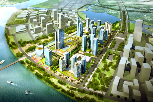 Phối cảnh khu phức hợp Thủ Thiêm Eco Smart City trong khu đô thị mới Thủ Thiêm. 