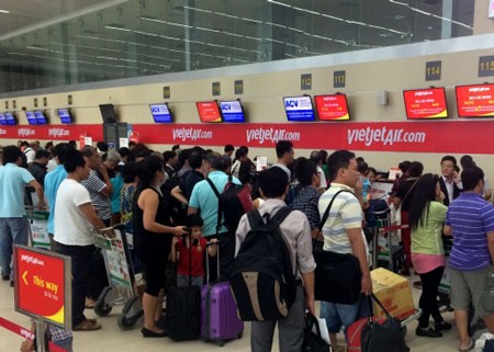 Khu vực làm thủ tục bay của Vietjet Air tại sân bay Nội Bài.