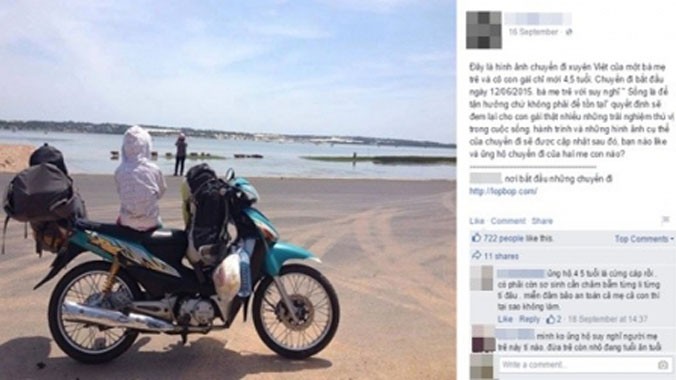 Tranh cãi chuyện bà mẹ trẻ đưa con 4 tuổi đi xe máy xuyên Việt