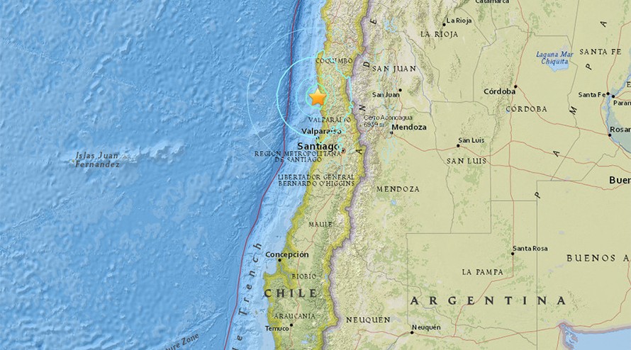 Vị trí xảy ra động đất 6,5 độ richter tại Chile. Ảnh: RT.