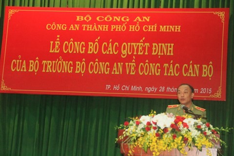 Thiếu tướng Lê Đông Phong phát biểu trong buổi lễ nhận chức vụ Giám đốc Công an TP.HCM.