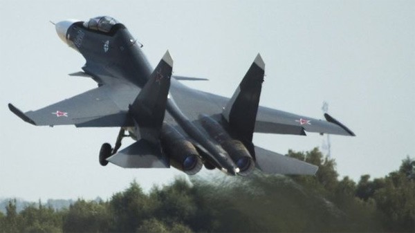 Nga có 4 chiến đấu cơ SU-30 trong số 34 máy bay triển khai tới Latakia thuộc Syria. Ảnh: AP.