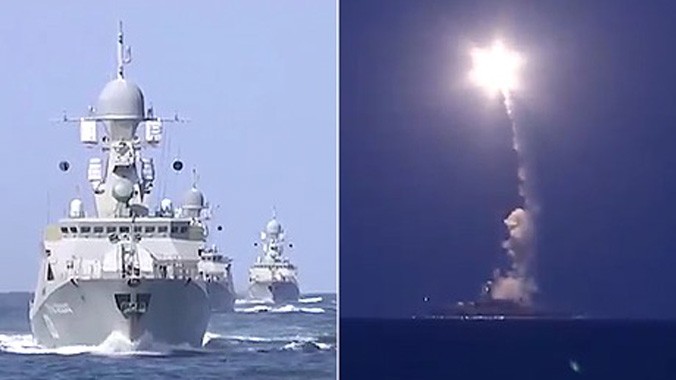Các tàu chiến Nga trên biển Caspi đã phóng tên lửa vào các mục tiêu của IS tại Syria. Ảnh: RT.