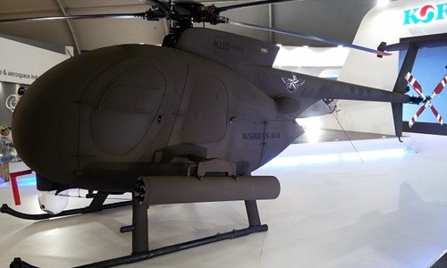 Mô hình trực thăng chiến đấu không người lái KUS-VH được trưng bày tại triển lãm Hàng không và Quốc phòng Quốc tế Seoul. Ảnh: Flight Global.